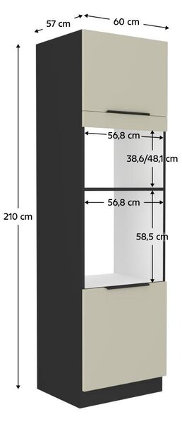 Magas szekrény beépíthető sütőhöz és mikrohullámú sütőhöz Arikona 60 DPM 210 2F (kasmír + fekete)