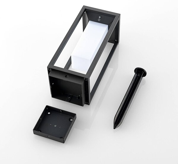 Lucande LED-es napelemes talapzatvilágítás Eliel, 34 cm, antracit, IP54, Fekete, Üveg, Modern