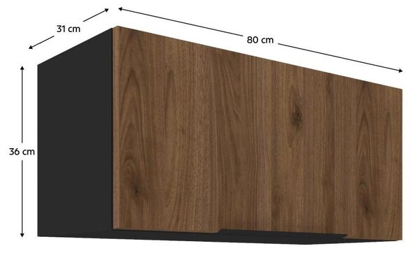Felső konyhaszekrény Monzesa 80 GU 36 1F (okapi dió + fekete)