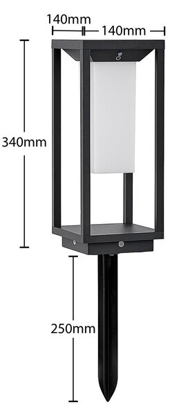 Lucande LED-es napelemes talapzatvilágítás Eliel, 34 cm, antracit, IP54, Fekete, Üveg, Modern
