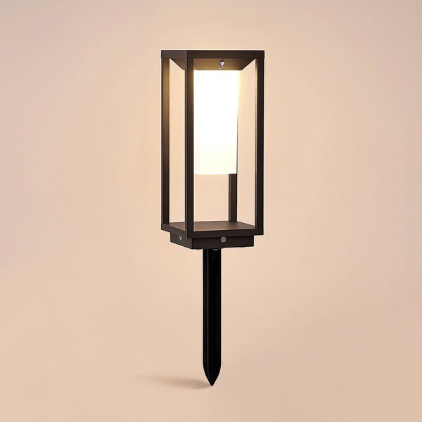 Lucande LED-es napelemes talapzatvilágítás Eliel, 34 cm, antracit, IP54, Fekete, Üveg, Modern