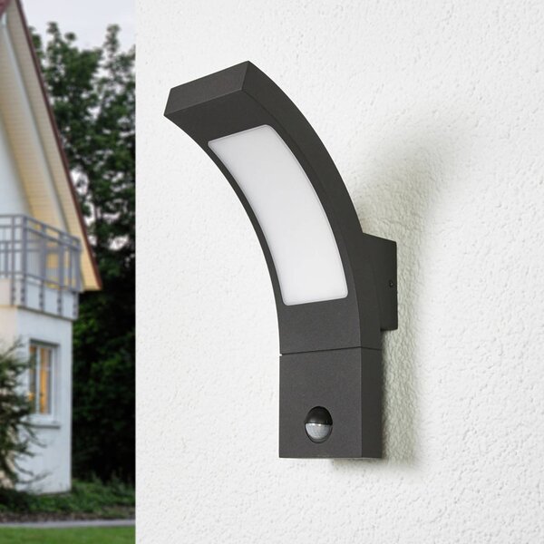 Lucande LED kültéri fali lámpa Juvia, érzékelő, 27 cm, szürke, IP54, Fekete, Alumínium, Modern