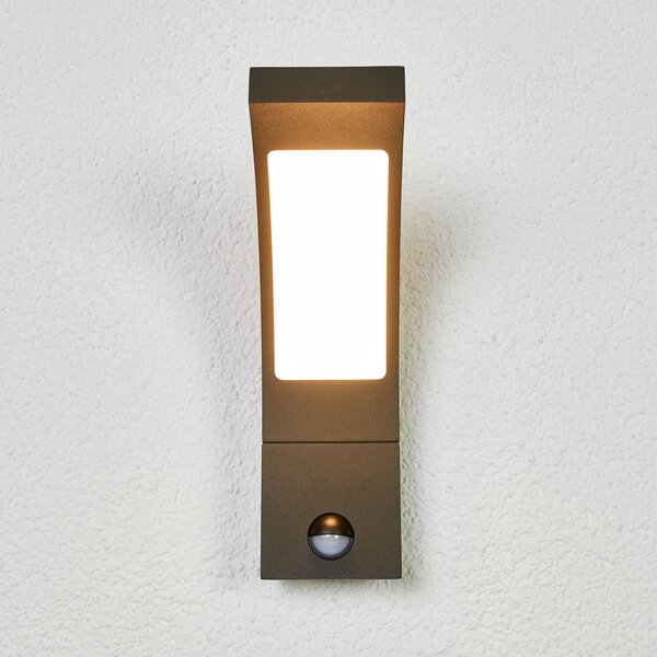 Lucande LED kültéri fali lámpa Juvia, érzékelő, 27 cm, szürke, IP54, Fekete, Alumínium, Modern