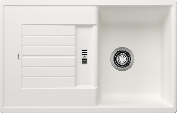 BLANCO ZIA 45S Silgranit egymedencés csepegtetőtálcás gránit mosogató, szifonnal, fehér, beépíthető
