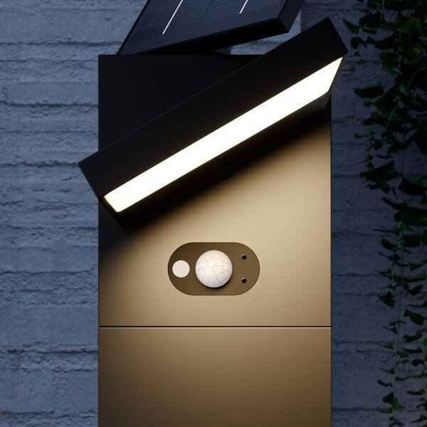 Lucande LED napelemes lámpa Silvan, 100cm, érzékelő, antracit, Fekete, Alumínium, Modern