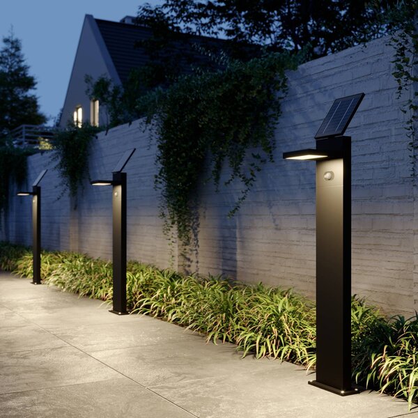 Lucande LED napelemes lámpa Silvan, 100cm, érzékelő, antracit, Fekete, Alumínium, Modern