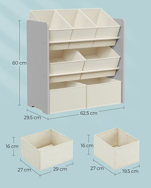 Játéktároló polc, Songmics, szürke, 62.5x29.5x60 cm