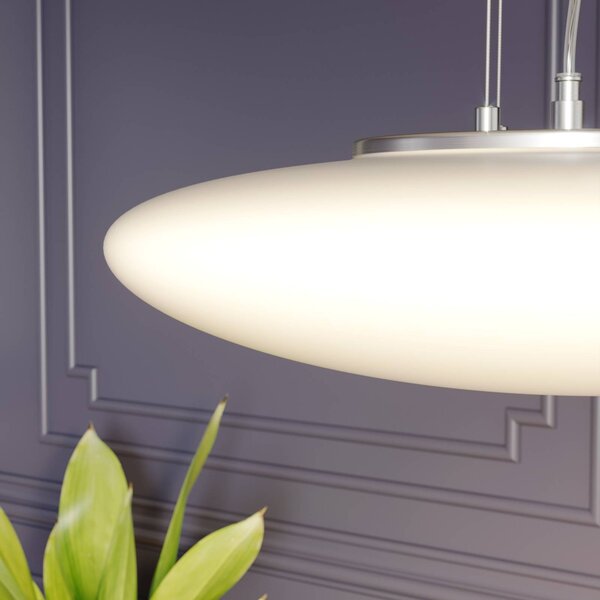 Lindby LED lógó világítás Gunda, fehér, üveg, Ø 47 cm, dimmelhető, dimmelhető, Fehér / opál, Nappali / Étkező, Üveg, Modern