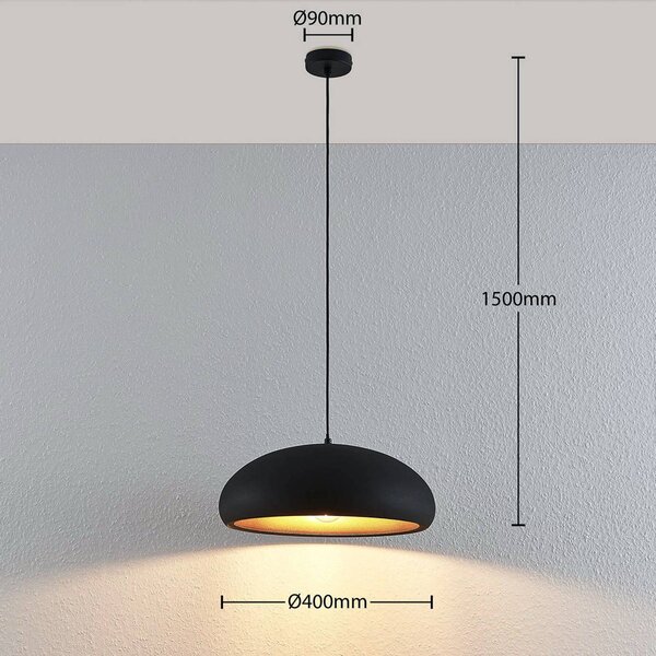 Lindby Gerwina függőlámpa, fekete/arany, fém, 40 cm, E27, dimmelhető, Fekete, Nappali / Étkező, fém, Modern