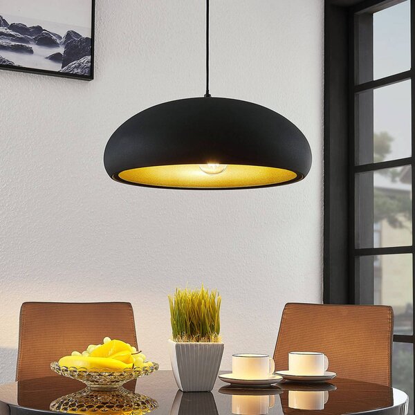 Lindby Gerwina függőlámpa, fekete/arany, fém, 40 cm, E27, dimmelhető, Fekete, Nappali / Étkező, fém, Modern