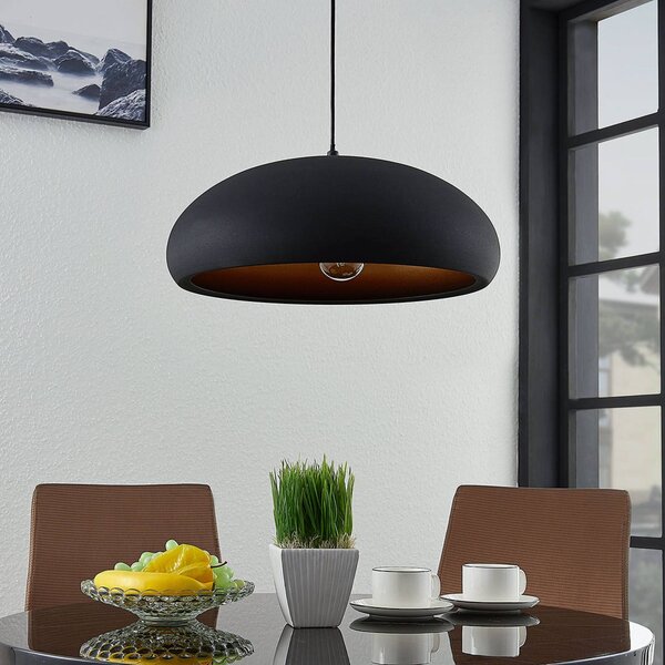 Lindby Gerwina függőlámpa, fekete/arany, fém, 40 cm, E27, dimmelhető, Fekete, Nappali / Étkező, fém, Modern