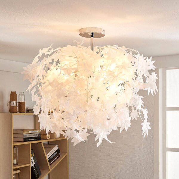 Lindby mennyezeti lámpa Maple, Ø 70 cm, króm, fehér, textil, dimmelhető, Fehér / opál, Nappali / Étkező, Műanyag, Modern