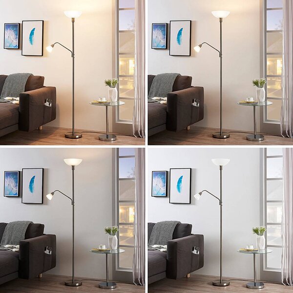 Lindby mennyezeti reflektor Jost, 180 cm, nikkel színű, olvasólámpa, Alu / szürke / cink, Nappali / Étkező, fém, Modern