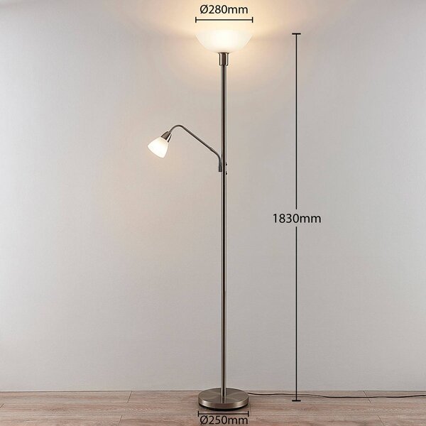 Lindby mennyezeti reflektor Jost, 180 cm, nikkel színű, olvasólámpa, Alu / szürke / cink, Nappali / Étkező, fém, Modern