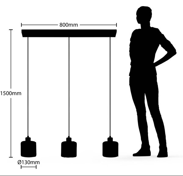 Lindby függőlámpa Vella, átlátszó, üveg, 83cm, 3 lámpás., dimmelhető, Fekete, Nappali / Étkező, fém, Modern