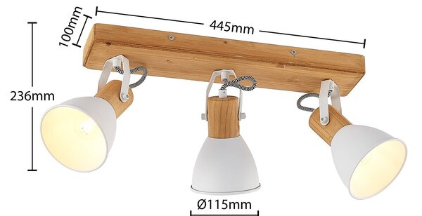 Lindby Merela mennyezeti spot, fehér, 45 cm, 3 lámpás, fa, E14, dimmelhető, Világos fa, Nappali / Étkező, Fa, Skandináv