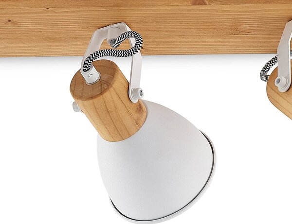 Lindby Merela mennyezeti spot, fehér, 45 cm, 3 lámpás, fa, E14, dimmelhető, Világos fa, Nappali / Étkező, Fa, Skandináv