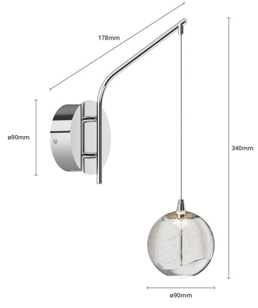 Lucande LED fali lámpa Hayley, króm színű, üveg, magasság 34 cm, Tiszta / átlátszó, Nappali / Étkező, Üveg, Modern
