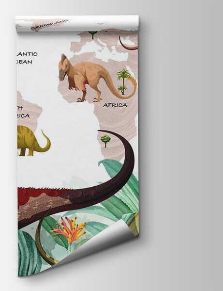 Fotótapéta A dinoszauruszok térképe növényekkel és nevekkel, Gyerekszoba fotótapéta, Népszerű fotótapéta, u71068v4 - Tapeko.hu