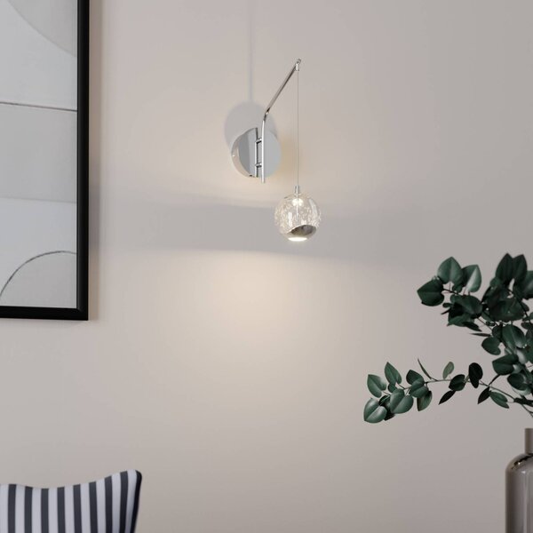 Lucande LED fali lámpa Hayley, króm színű, üveg, magasság 34 cm, Tiszta / átlátszó, Nappali / Étkező, Üveg, Modern
