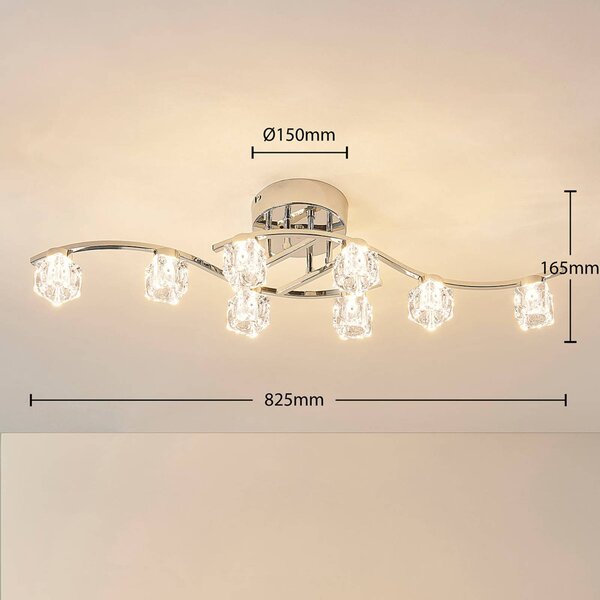 Lindby LED mennyezeti lámpa Yaro, 8-fényű, króm, fényerőszabályozós, dimmelhető, Króm / ezüst, Nappali / Étkező, fém, Modern