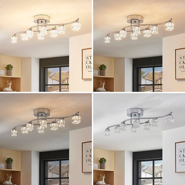 Lindby LED mennyezeti lámpa Yaro, 8-fényű, króm, fényerőszabályozós, dimmelhető, Króm / ezüst, Nappali / Étkező, fém, Modern