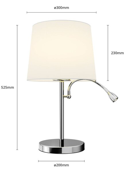Lindby Benjiro asztali lámpa, fehér, textil, olvasólámpa, 52cm