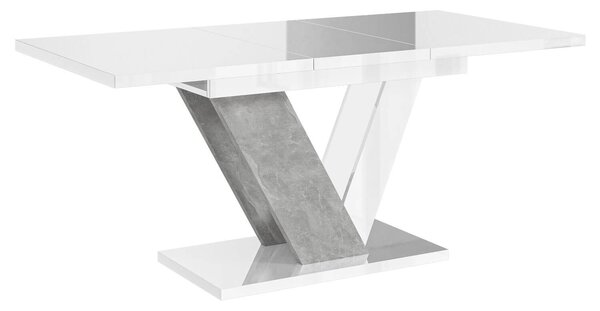 Kihúzható étkezőasztal PETRONEL - fehér fényes / beton