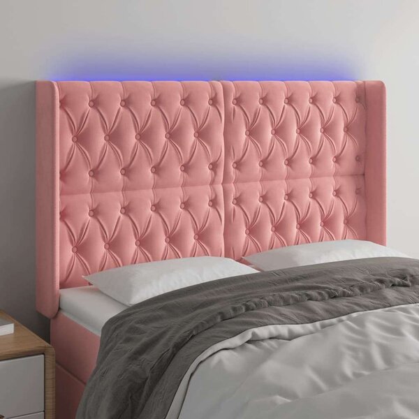 VidaXL rózsaszín bársony LED-es fejtámla 147x16x118/128 cm