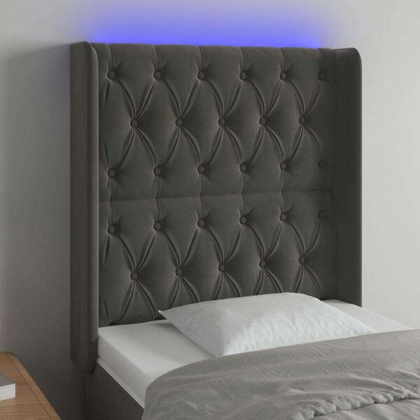 Bársony Ágyfejtámla LED-es - Sötétszürke - 83x16x118/128cm