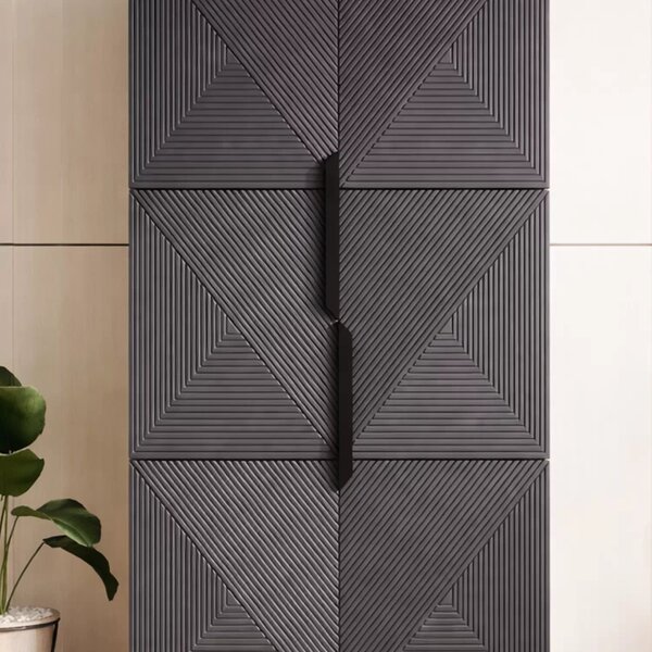 Asha ruhásszekrény, bordázott előlappal és fém fogantyúkkal - 100 cm - artisan tölgy / matt riviér kő / fekete fogantyúk