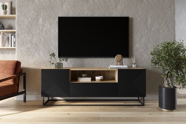Asha TV-szekrény 167 cm fiókkal és fém vázzal - artisan / matt fekete