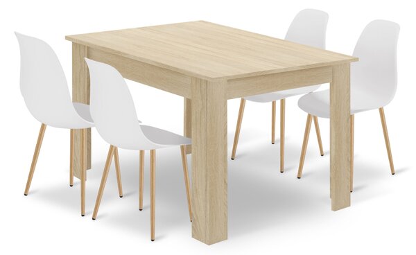 Étkezőasztal szett NP 120x80 Sonoma + 4 db WAT szék fehér / natúr láb
