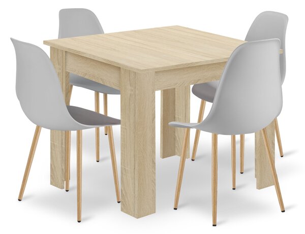 Étkezőasztal szett NP 80x80 sonoma + 4 db WAT szék szürke/natúr láb