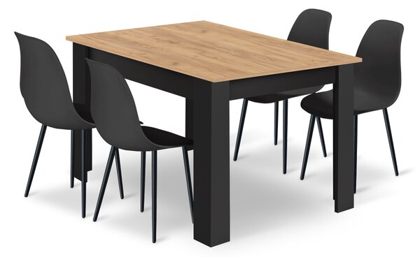 Étkezőasztal szett NP 120x80 Artisan/fekete + 4 db WAT szék fekete/fekete láb
