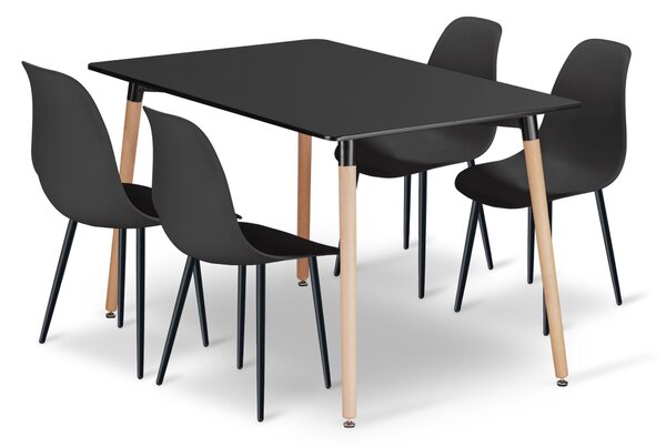 Étkezőasztal ADRIA 120cm x 80cm fekete/natúr + 4 db WAT fekete / fekete láb