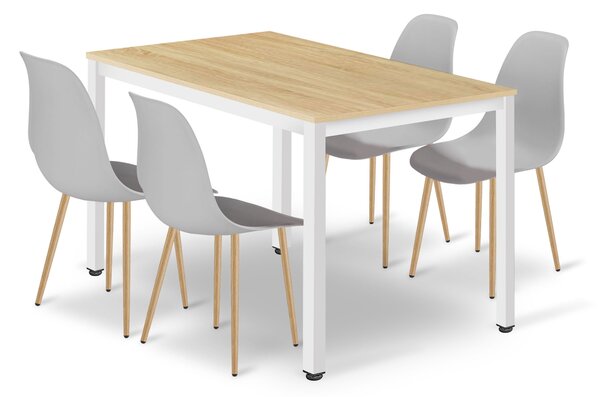 Étkezőasztal TESSA 120cm x 60cm - tölgy / fehér láb + 4 db WAT szürke / natúr láb