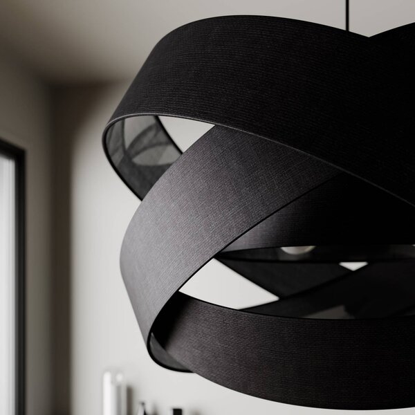 Lindby Simaria függő lámpa, fekete, textil, Ø 60 cm, E27, dimmelhető, Fekete, Nappali / Étkező, Textil / szövet / selyem, Modern