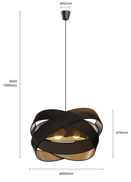 Lindby Simaria függő lámpa, fekete, textil, Ø 60 cm, E27, dimmelhető, Fekete, Nappali / Étkező, Textil / szövet / selyem, Modern