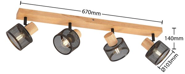 Lindby Evinora mennyezeti spotlámpa, 77 cm, fekete, 4 lámpás, fa, dimmelhető, Sötét fa, Nappali / Étkező, Fa, Modern