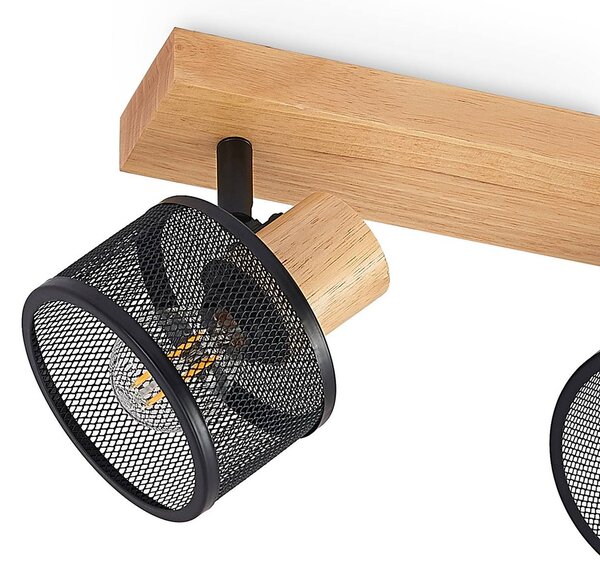 Lindby Evinora mennyezeti spotlámpa, 77 cm, fekete, 4 lámpás, fa, dimmelhető, Sötét fa, Nappali / Étkező, Fa, Modern