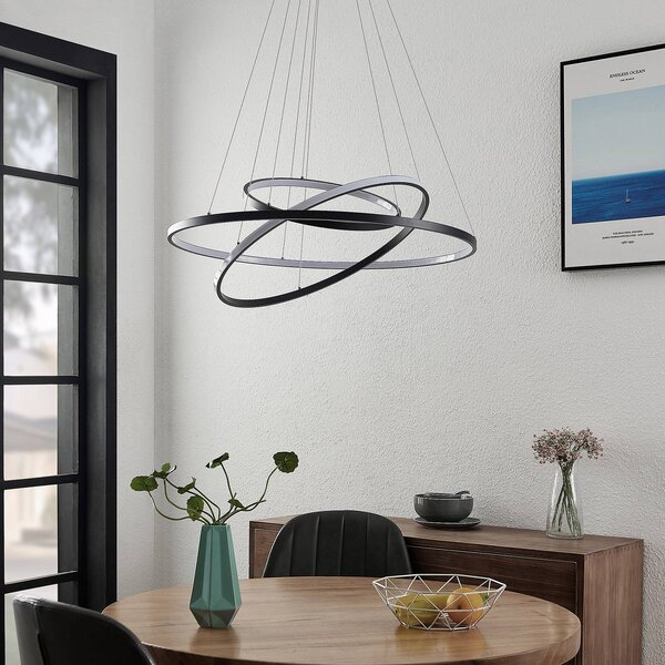 Lucande LED függő világítás Ezana, fekete, fém, Ø 80 cm, dimmelhető, Fekete, Nappali / Étkező, fém, Modern