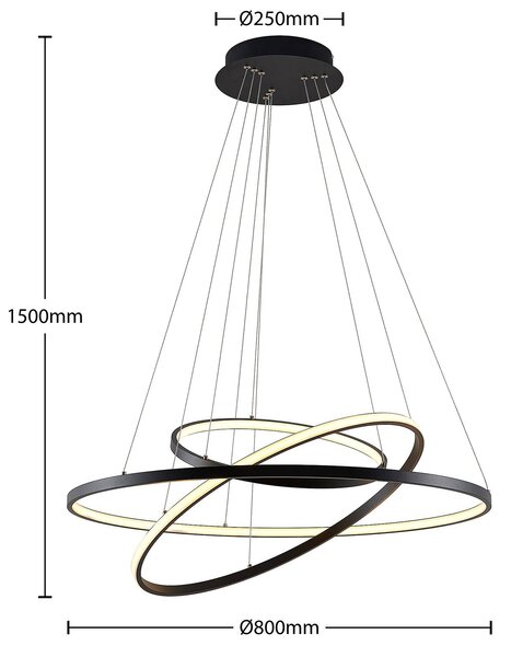 Lucande LED függő világítás Ezana, fekete, fém, Ø 80 cm, dimmelhető, Fekete, Nappali / Étkező, fém, Modern