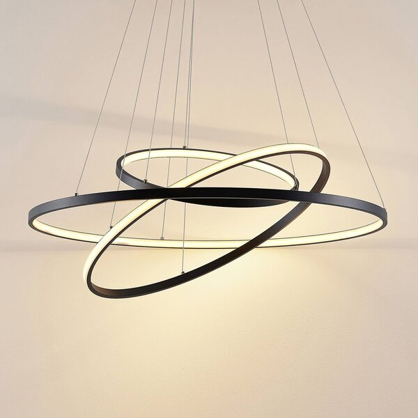 Lucande LED függő világítás Ezana, fekete, fém, Ø 80 cm, dimmelhető, Fekete, Nappali / Étkező, fém, Modern