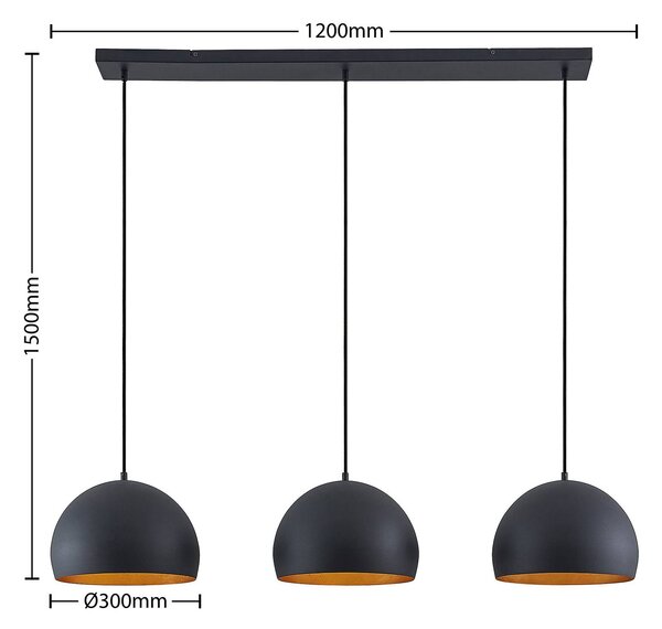 Lindby függőlámpa Tarjei, hossza 120cm, fekete/arany, fém, dimmelhető, Fekete, Nappali / Étkező, fém, Modern