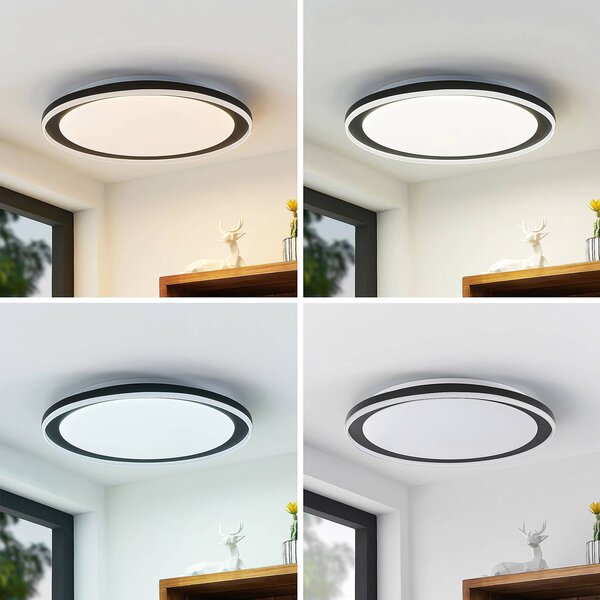 Lindby LED mennyezeti lámpa Verdan, fekete, fém, dimmelhető, CCT, dimmelhető, Fekete, Nappali / Étkező, fém, Modern