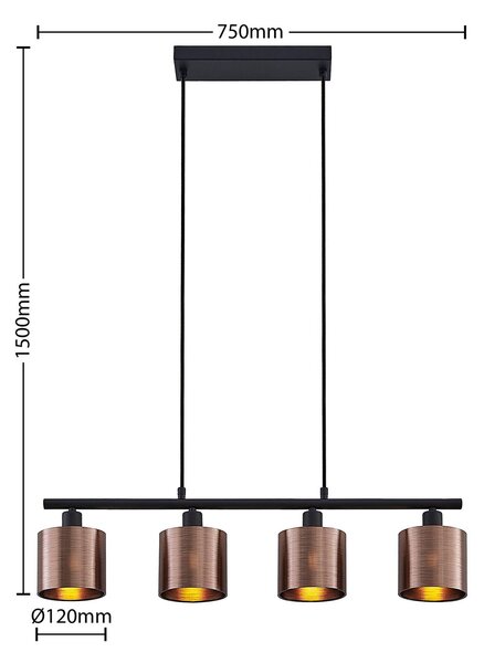 Lindby Joudy függő lámpa, 4 izzós, sötét bronz, dimmelhető, Bronz / antik sárgaréz, Nappali / Étkező, fém, Modern