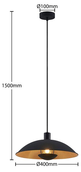 Lindby függőlámpa Narisara, Ø 40 cm, E27, fekete-arany, dimmelhető, Fekete, Nappali / Étkező, fém, Modern