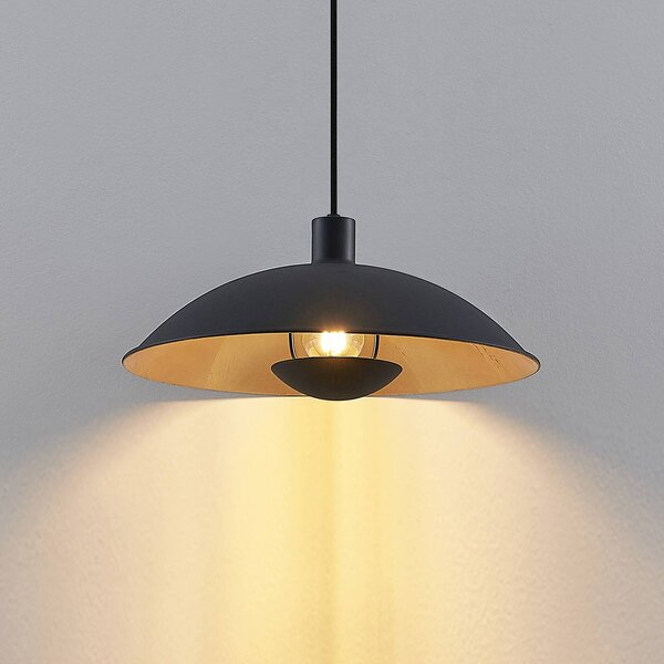 Lindby függőlámpa Narisara, Ø 40 cm, E27, fekete-arany, dimmelhető, Fekete, Nappali / Étkező, fém, Modern