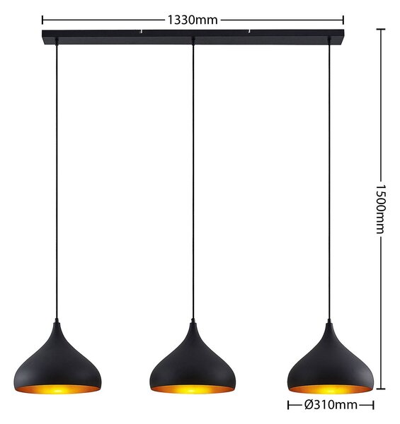Lindby Elamira függőlámpa, fekete, fém, 133cm, 3 lámpás., dimmelhető, Fekete, Nappali / Étkező, fém, Modern